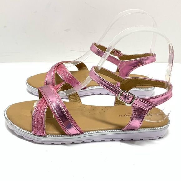 Nanette Lepore Girls Rose Pink Open Toe Straps White Sole Sandals Size US 3 - Picture 1 of 7